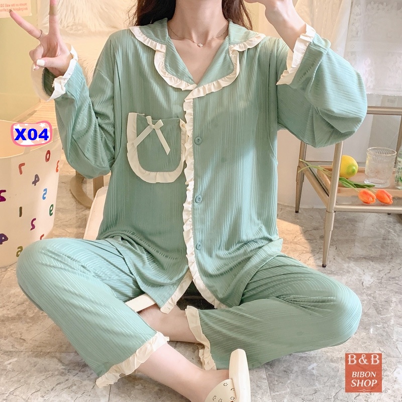 Bộ Pijama bầu kết hợp sau sinh chất liệu Lụa Tăm cao cấp Siêu mềm mát [Hàng Quảng Châu]