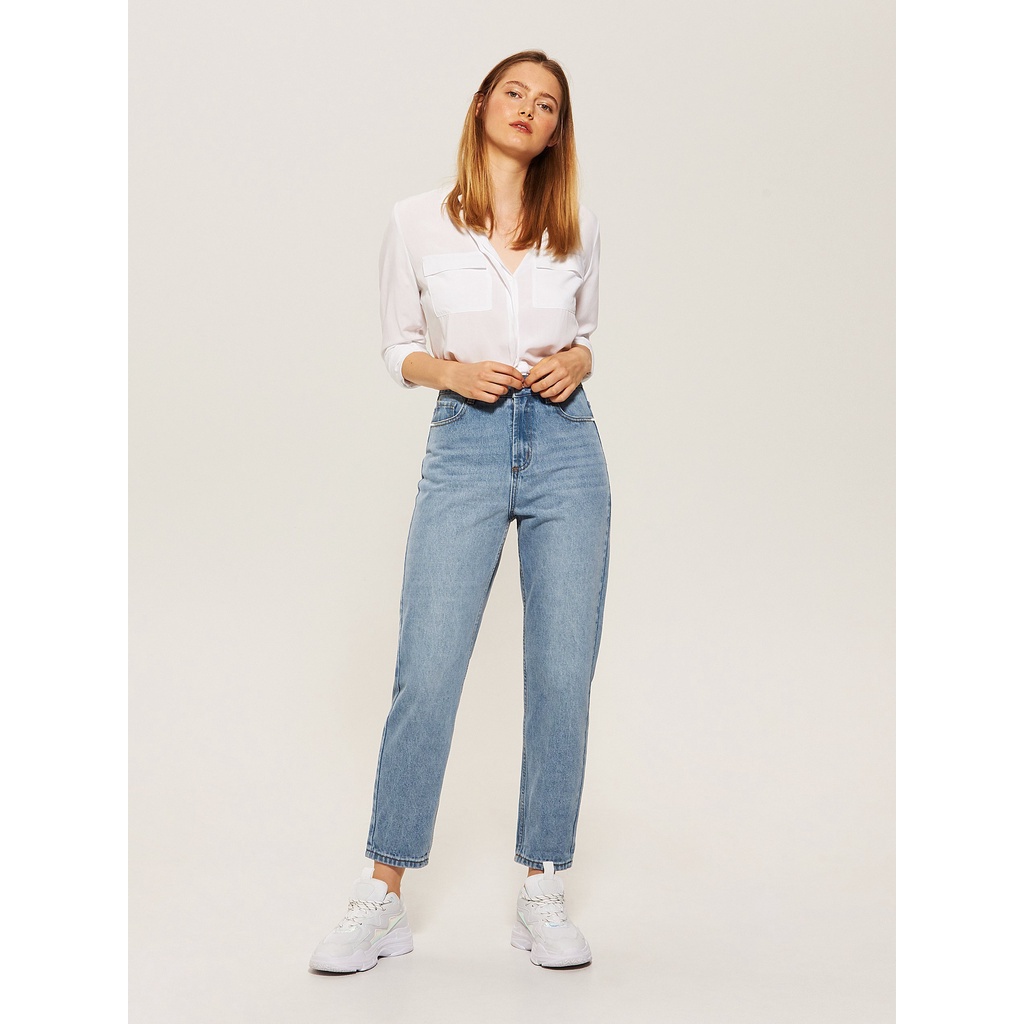 Quần Mom Jeans Nữ Lưng Cao Màu Xanh M-02C