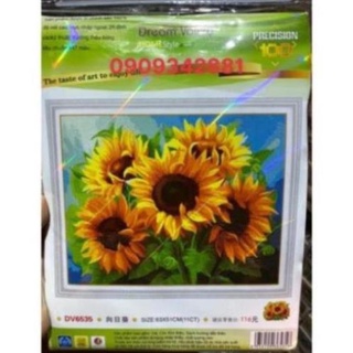 Tranh thêu Chữ thập Hoa hướng dương   Dream valley mẫu mới  DV6535 (63x 51 cm)chưa thêu