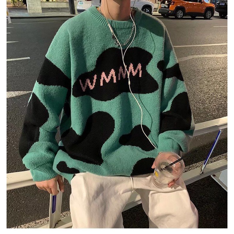 Áo Sweater Dệt Kim Dáng Rộng Thêu Họa Tiết Phong Cách Hàn Quốc Thời Trang Xuân Thu Mới Cho Nam