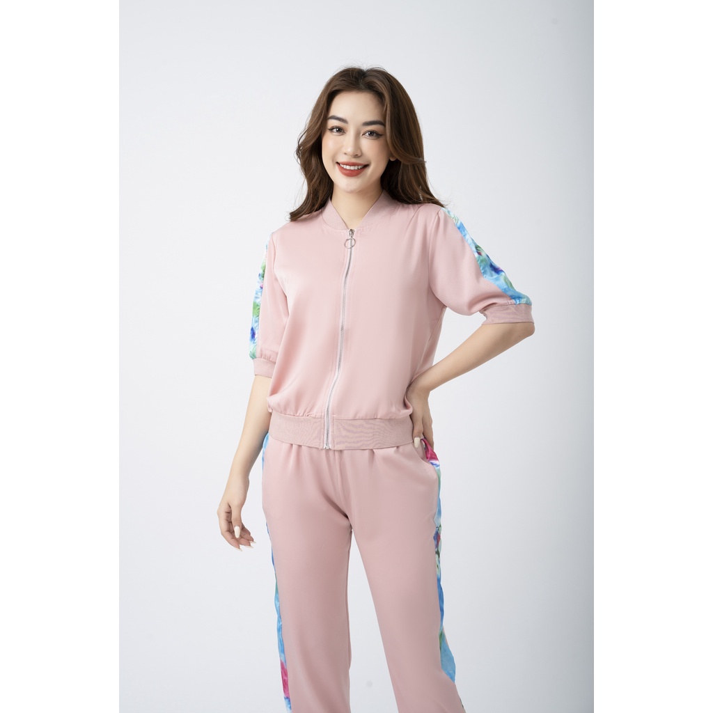 Sét bộ gồm áo lụa bomber nữvà Quần lụa dáng bo gấu thể thao mặc hè thu FIONA C352000, C552000