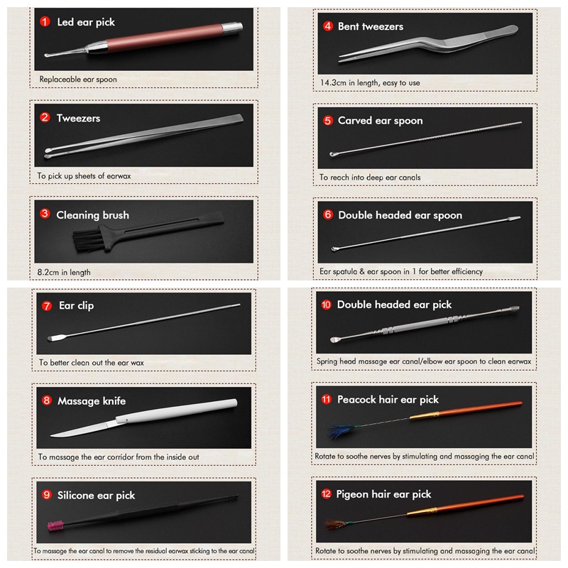 Set 20 Dụng Cụ Lấy Ráy Tai Có Đèn Dạ Quang Tiện Dụng