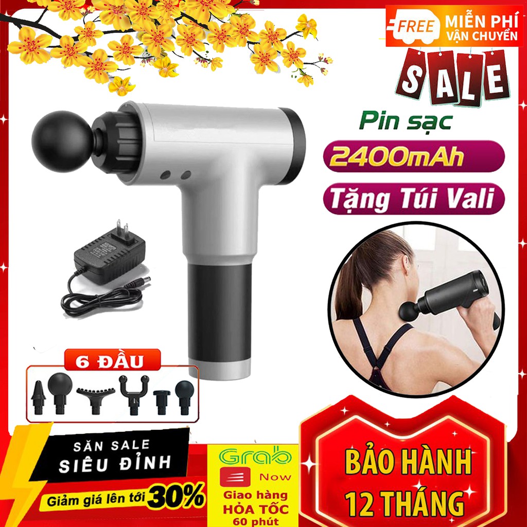 Máy massage cầm tay 4 đầu 6 chế độ - Súng massage toàn thân giảm căng cơ trị nhức mỏi vai gáy HOT