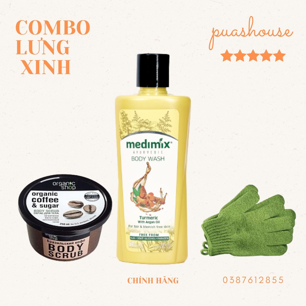 [CHÍNH HÃNG] COMBO TIẾT KIỆM SỮA TẮM MEDIMIX - TẨY DA CHẾT - GĂNG TAY