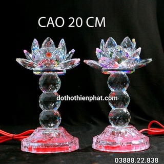 Cặp đèn thờ đá pha lê cao cấp Led tự động đổi 7 màu cao 20cm