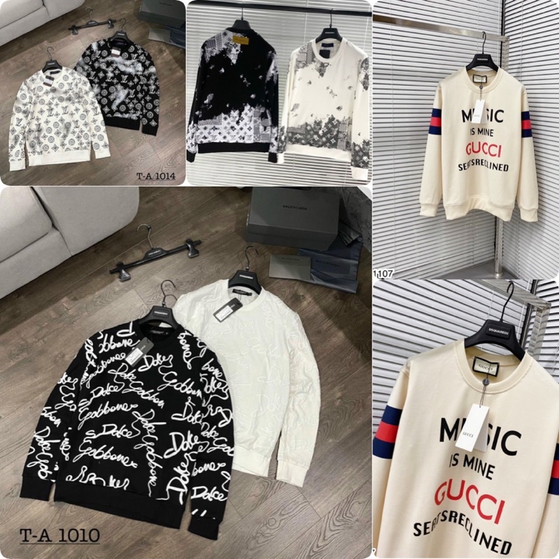 Áo Sweater DG GC LV Nam Dài Tay Hoạ Tiết In Chữ Nổi Cực Đẹp - Áo Nỉ LV Nam In Hoa Văn Siêu Chất