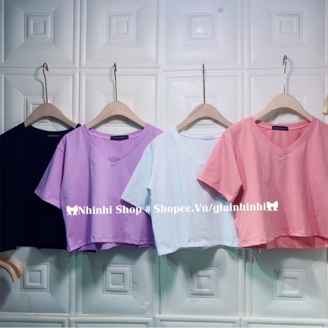 Áo thun dáng croptop cổ tim, Áo phông dáng ngắn form rộng vải cotton trơn co giãn AS0801 - NhiNhiShop | BigBuy360 - bigbuy360.vn