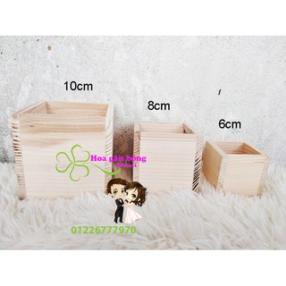 Hộp gỗ vuông trơn cắm hoa nhiều size khác nhau