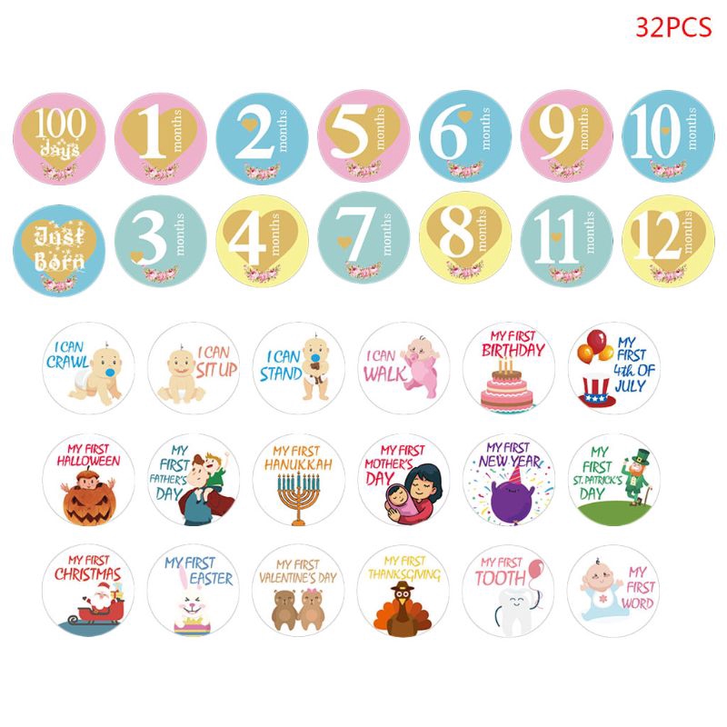 Mary☆32PCS Baby Pregnant Women Monthly Photograph Sticker Cute Cartoon Photo Prop NEW