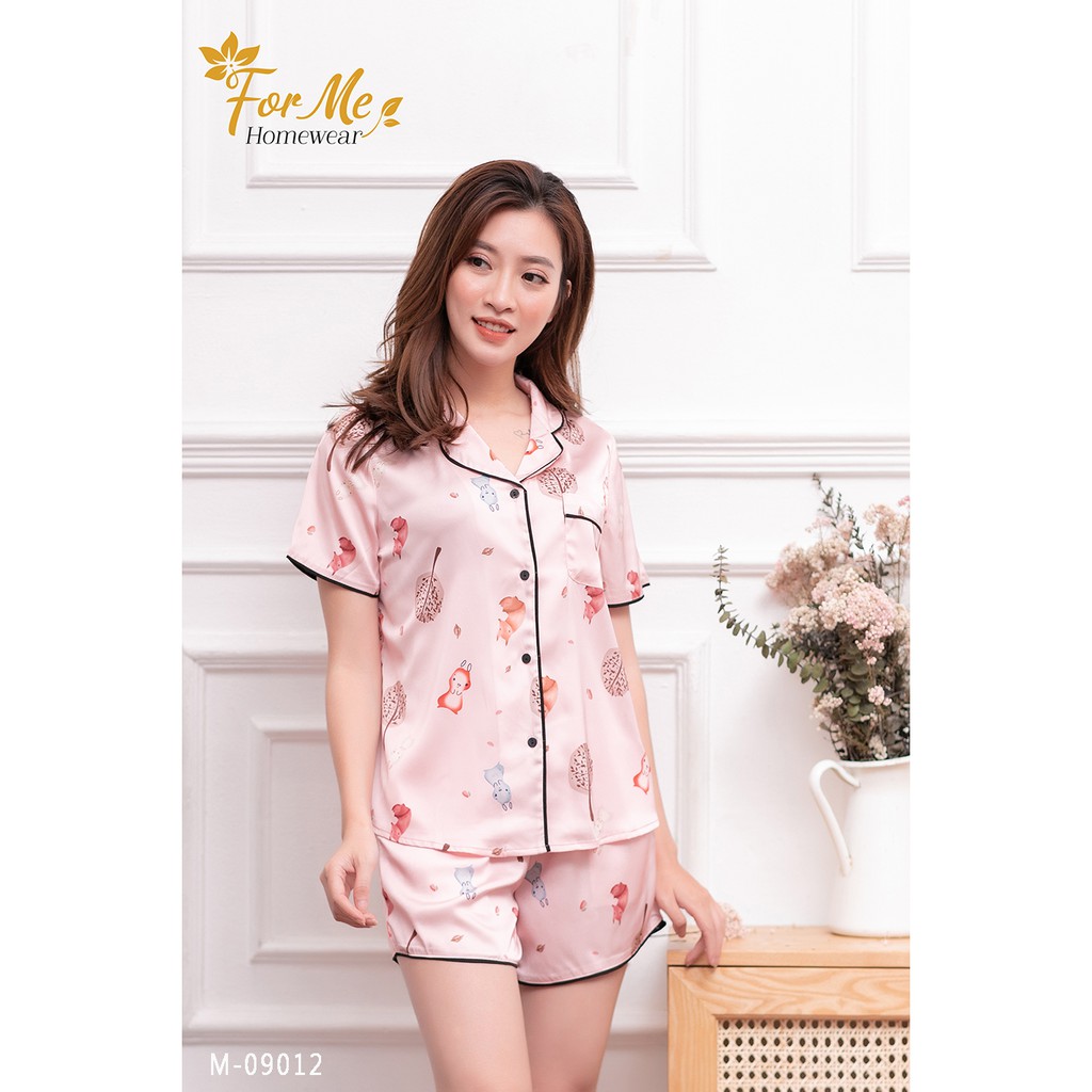 Bộ đồ ngủ, mặc nhà chất Lụa Giấy Luxury QUẦN ĐÙI SÓC HỒNG 09 ,forme pijama