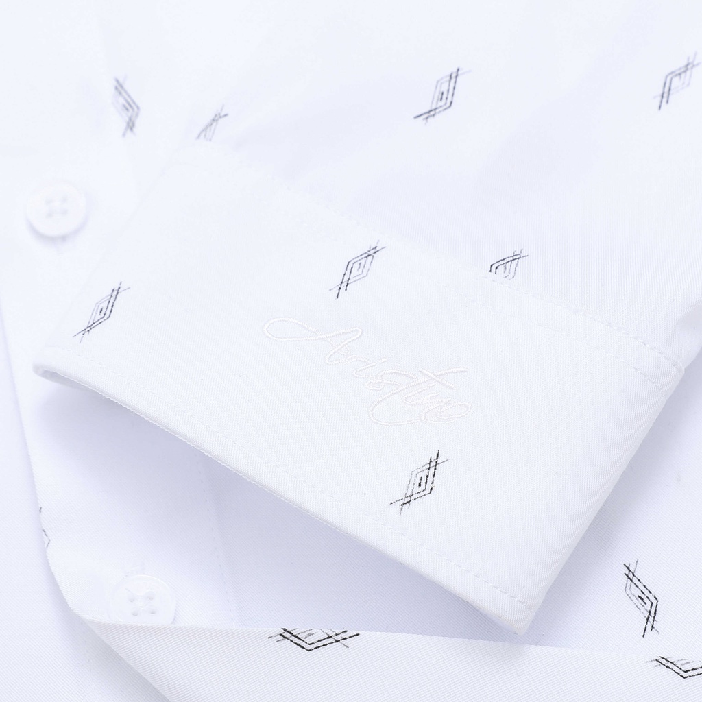 Áo sơ mi nam dài tay ARISTINO trắng in họa tiết đen tạo điểm nhấn độc đáo, ấn tượng -  ALS01202