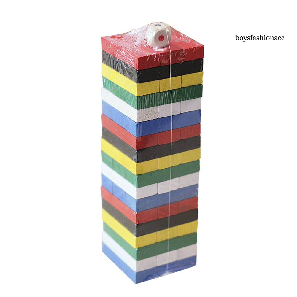 BF-PU 54Pcs Wooden Stacking Tumbling Tower Game Kids Family Dice Building Blocks Toy