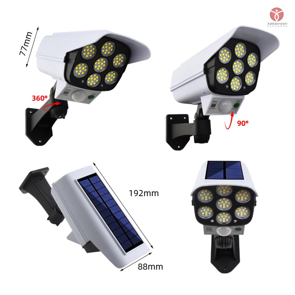 LED Solar Lights Outdoor Motion Sensor Fake Surveillance Camera Light 2000 Lumens 77 LED Beads 3 Modes 360° Rotatable Spotlight Solar Lights Outdoor IP65 Waterproof Solar Security Lights for Garden Driveway Patio