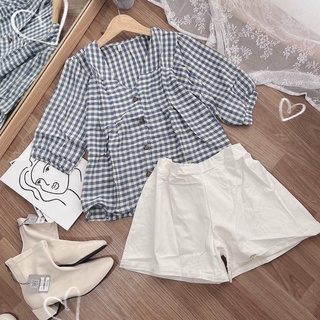 🌼 Set áo bbd cổ V caro kèm short 🌼