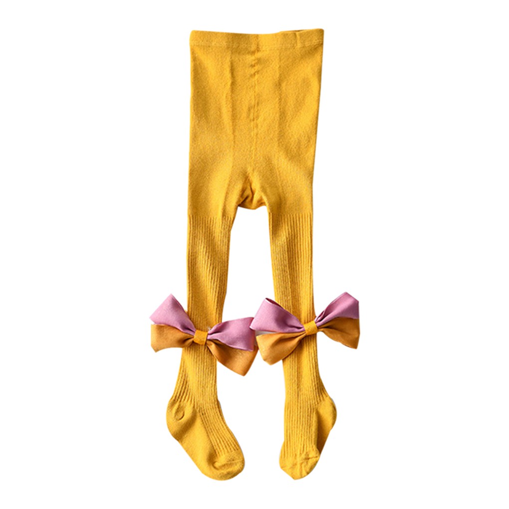 Quần liền tất màu trơn phối nơ thắt dành cho bé gái sơ sinh
