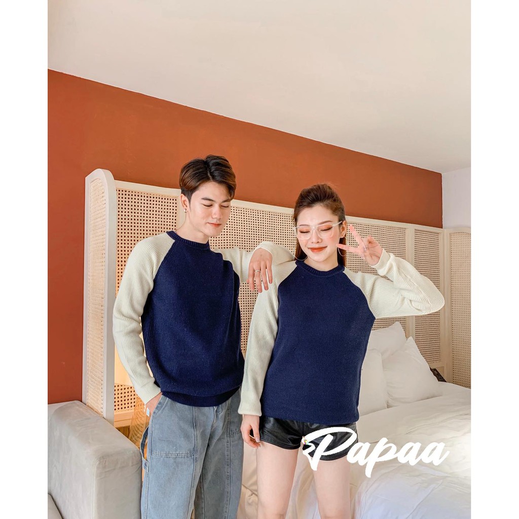 Áo len nam nữ Hàn Quốc unisex pha tay 6901 PAPAA SHOP