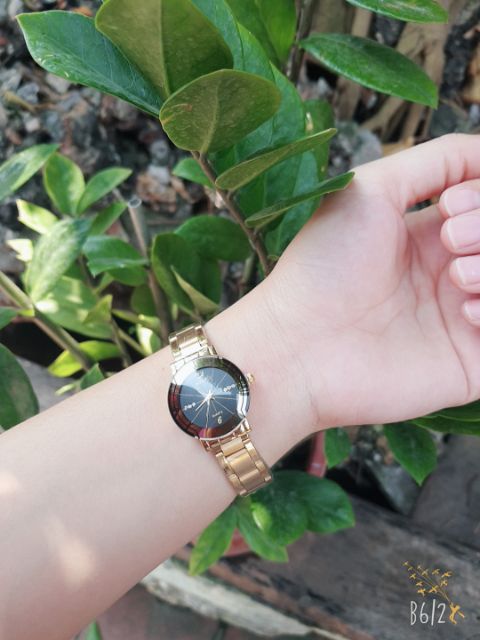 Đồng hồ Nữ HALEI dây vàng mặt đen sang trọng và cao cấp | BigBuy360 - bigbuy360.vn