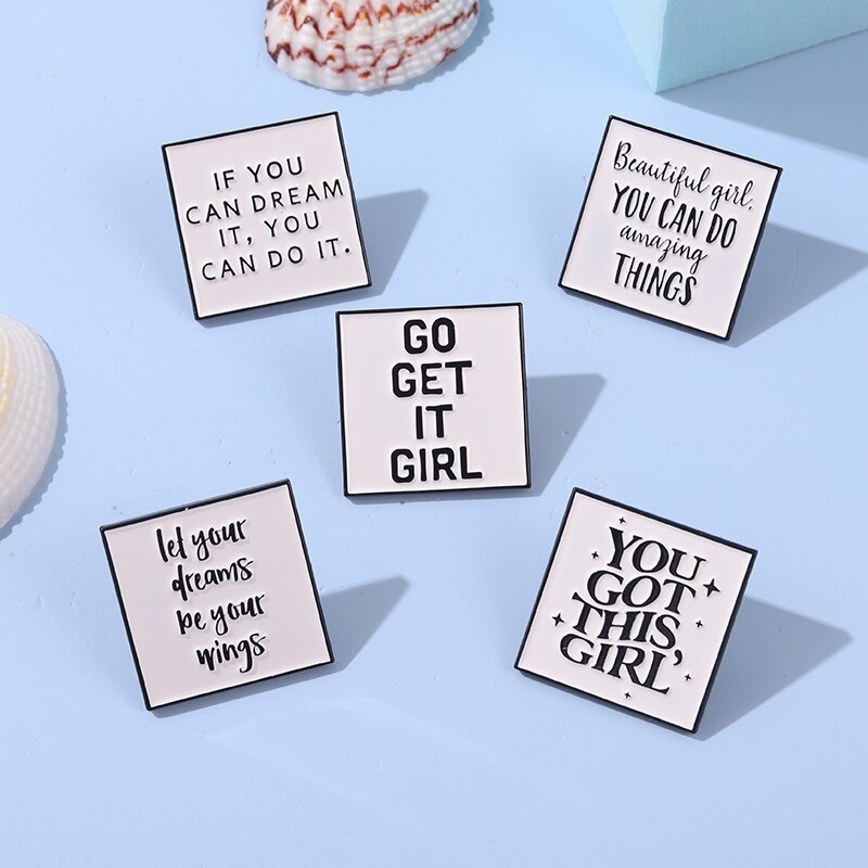 Ghim Cài Áo Tráng Men Hình Vuông In Chữ Dream Girls You Got This Làm Quà Tặng Bạn Bè