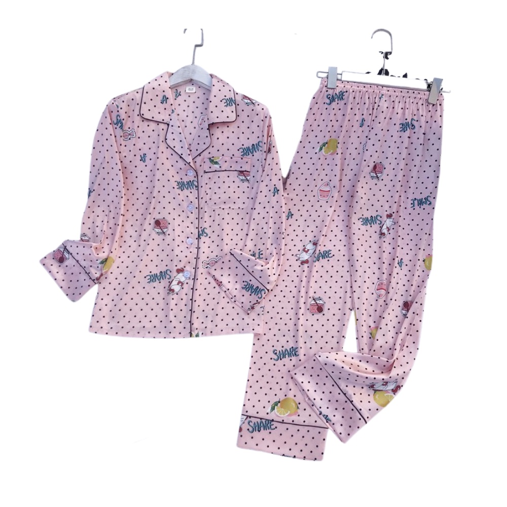 Đồ Ngủ Mặc Nhà Lụa Hàn Pajamas Dài Tay Quần Dài Họa Tiết P55AMANTA AMT