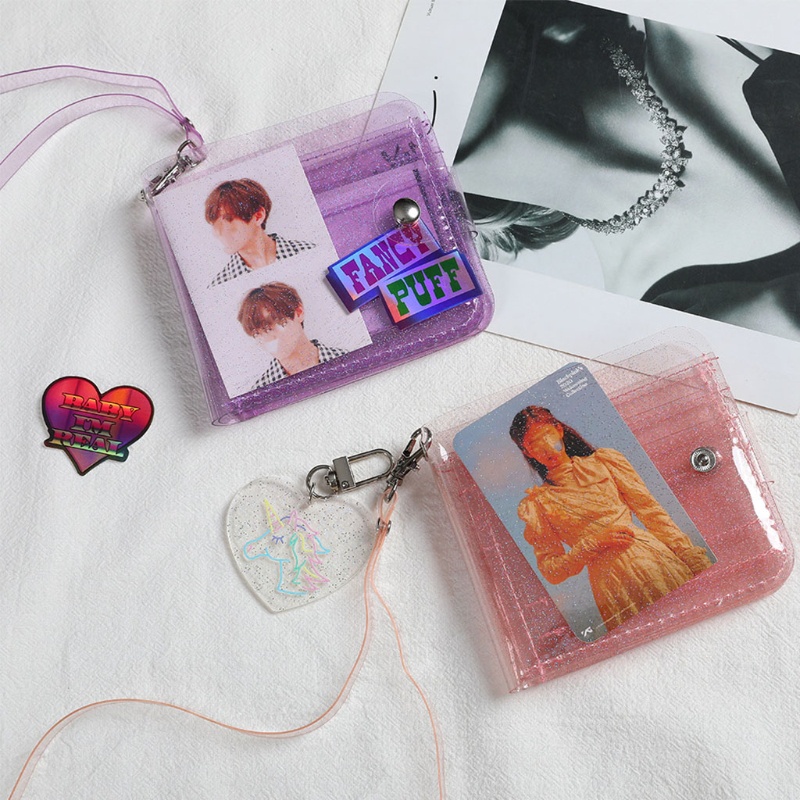 Ví Đựng Thẻ Dạng Gập Có Dây Đeo Lấp Lánh Cho Nữ