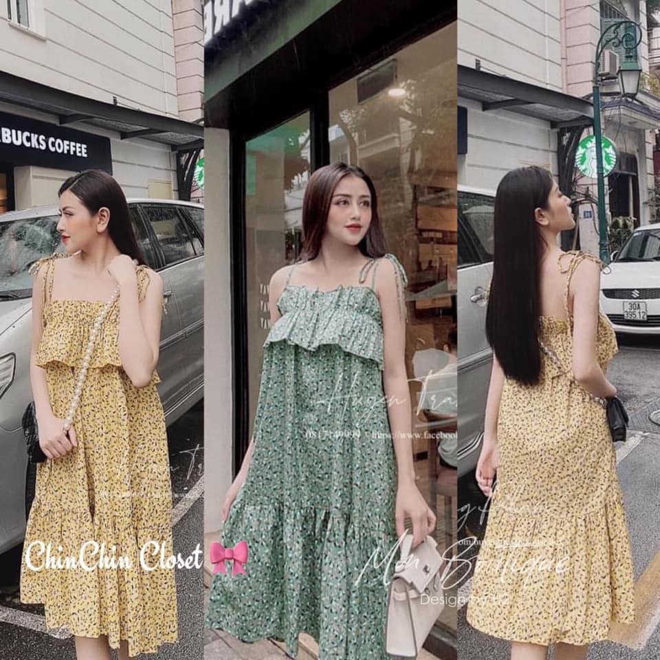 Váy đầm nữ hai dây 2s Hoa Nhí Maxi Dáng Váy Lửng Xòe