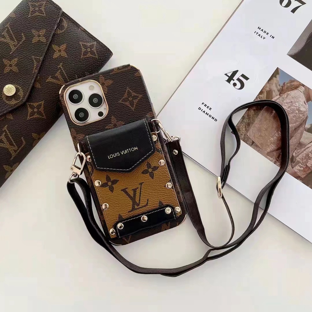 Ốp lưng IP LV 13 promax, 12promax, 11promax  túi ví  kèm dây đeo sang chảnh