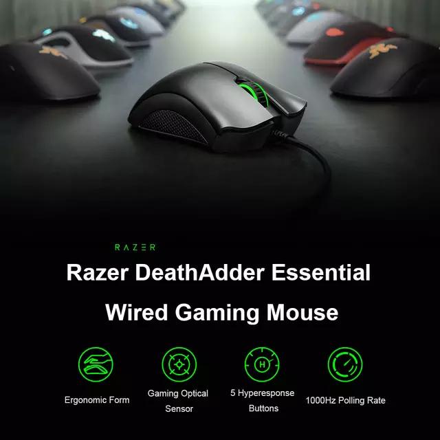 Chuột Chơi Game Razer Deathadder Essential Chính Hãng Có Dây 5 Nút Độc Lập Cảm Ứng Dành Cho Laptop / Pc