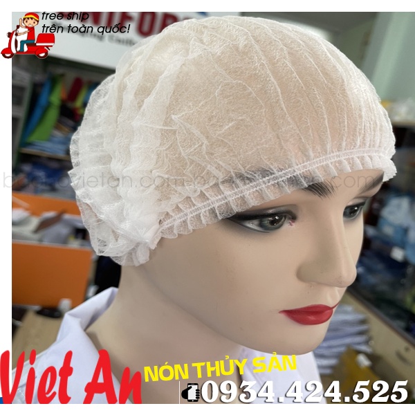 50 Nón Con Sâu Thủy Sản Màu trắng vải không dệt.