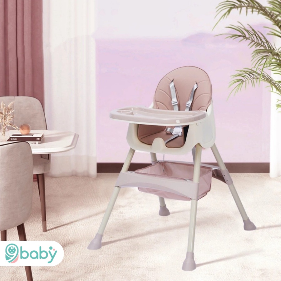 FREE SHIP !!! Ghế ăn dặm không bánh xe cao cấp cho bé màu hồng 9BABY