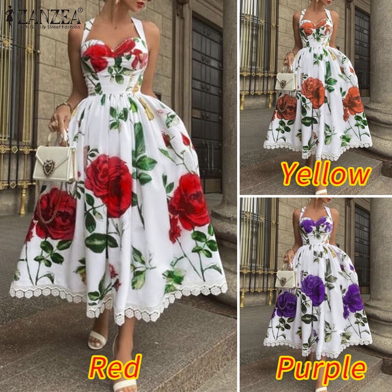 Đầm dài không tay ZANZEA họa tiết hoa vintage cho nữ