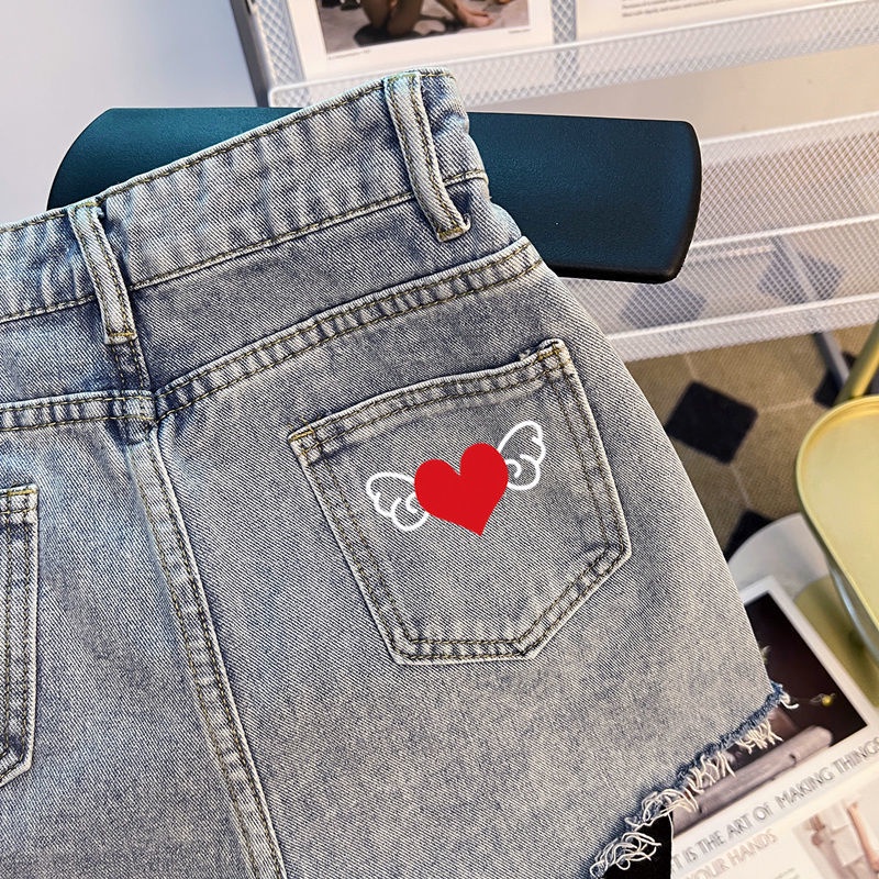Quần Short denim Lưng Cao Ống Rộng In Họa Tiết Trái Tim Thời Trang Mùa Hè Hàng Mới Dành Cho Nữ