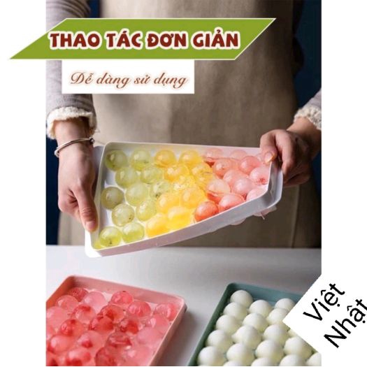 Khay đá tròn, khuôn làm đá có nắp đậy thông minh hình viên bi 33 viên