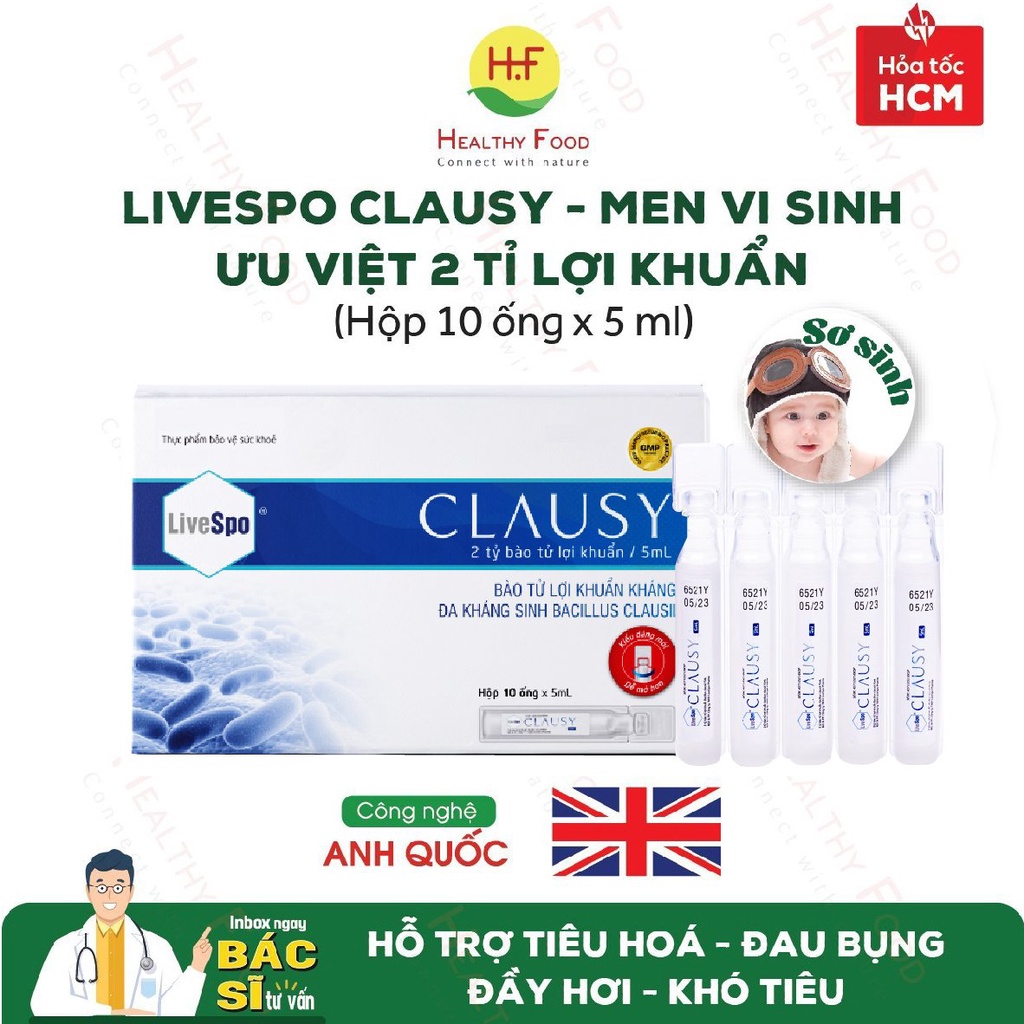 LiveSpo CLAUSY- Men Vi Sinh Uu Việt, Hỗ Trợ Tiêu Hoá, Đau Bụng, Đầy Hơi, Khó Tiêu.