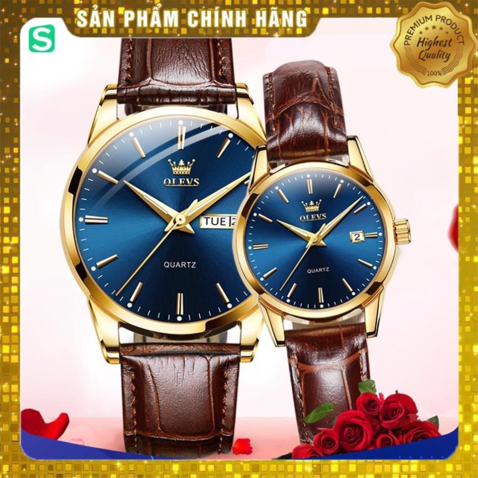 Đồng hồ đôi Olevs Nhật Bản,chống vô nước,dây da cao cấp,dạ quang,thạch anh,mặt tròn