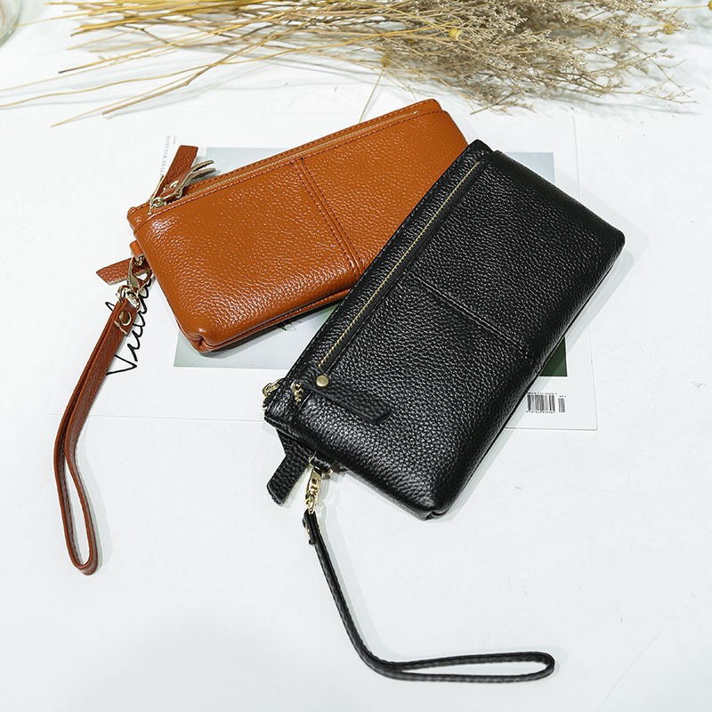 Ví Da Bò Mềm Dáng Dài Đa Năng Có Dây Đeo Cổ Tay Cho Nữ