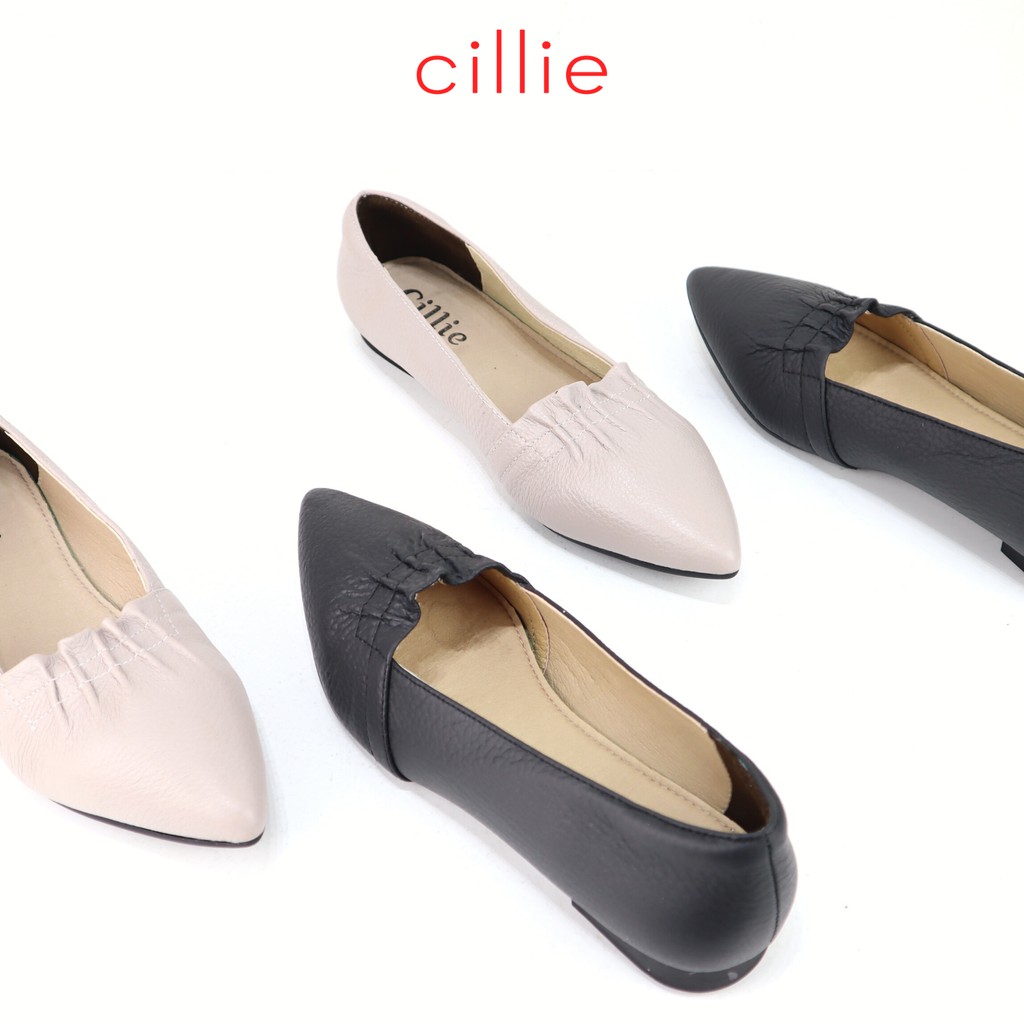 Giày búp bê nữ mũi nhọn thanh lịch phối quai nhún bèo nhẹ nhàng đế bệt đi học đi làm Cillie 1210
