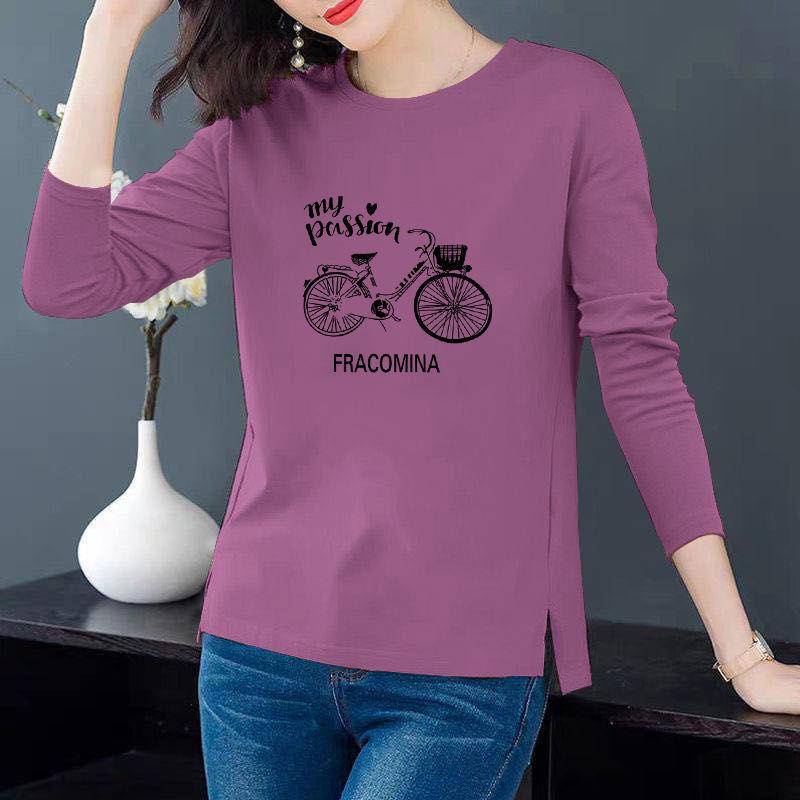 Áo Thun Dài Tay nữ trung niên các mẹ mặc Plus kích thước in ngọn