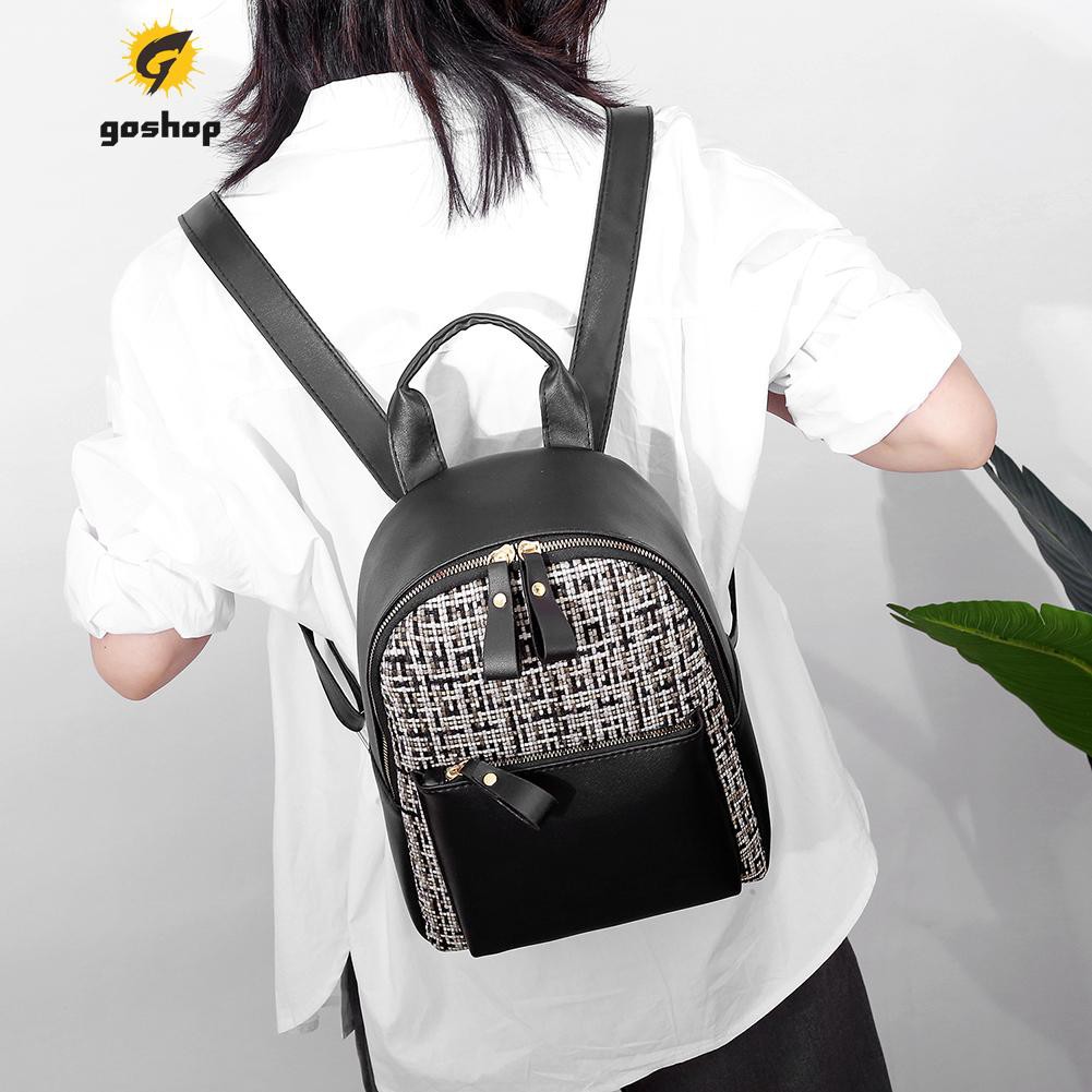 (GO ) Fashion Women Backpack PU Splicing Shoulder Bag Teenage Travel Rucksacks