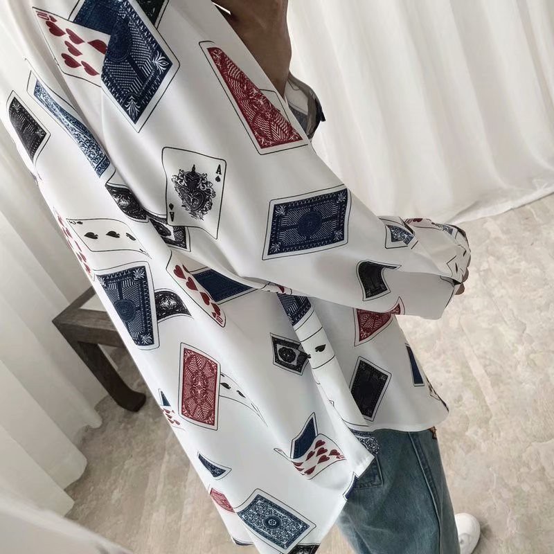 Unique fashion style long sleeve Poker card shirt for men