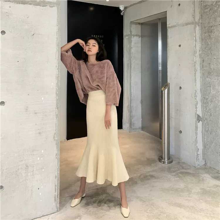 Chân váy dệt kim đuôi cá dáng ôm lưng cao thời trang mùa hè mới cho nữ