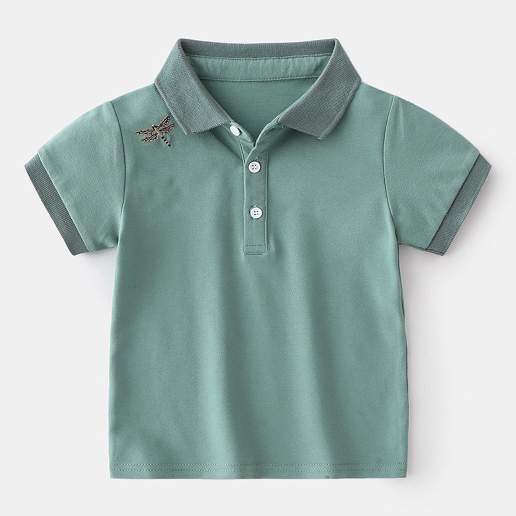 Áo Polo cho bé LILA KIDS, Áo cộc tay thêu hình chuồn chuồn chất cotton cao cấp cho bé từ 10-25kg