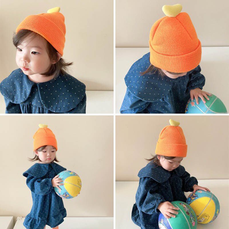 Mũ Beanie Dệt Kim Dày Dặn In Họa Tiết Trái Tim Hoạt Hình Thời Trang Thu Đông Cho Bé