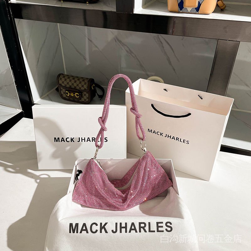 Túi Kẹp Nách Đính Đá Màu Hồng MACK JHARLES Niche Phong Cách Mới Phổ Biến Cho Nữ