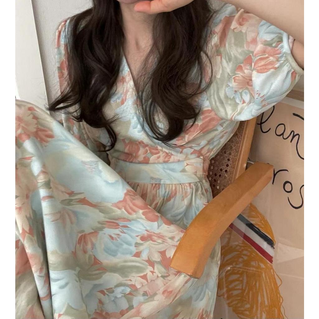 Đầm Chiffon Cổ V In Hoa Phong Cách Hàn Quốc Quý Phái 64273