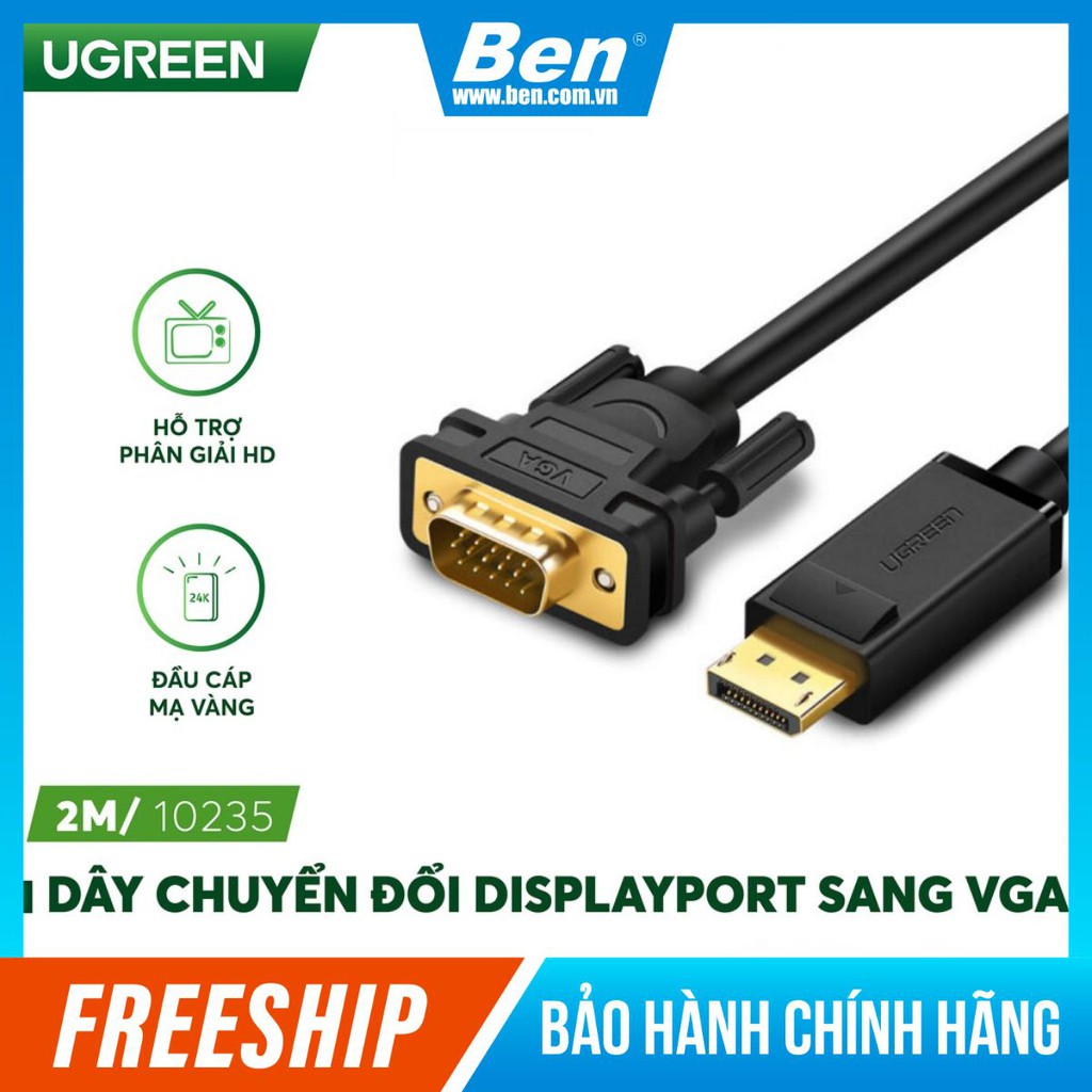 Dây chuyển đổi DisplayPort sang VGA hỗ trợ phân giải 1920x1200 dài 1m UGREEN DP105