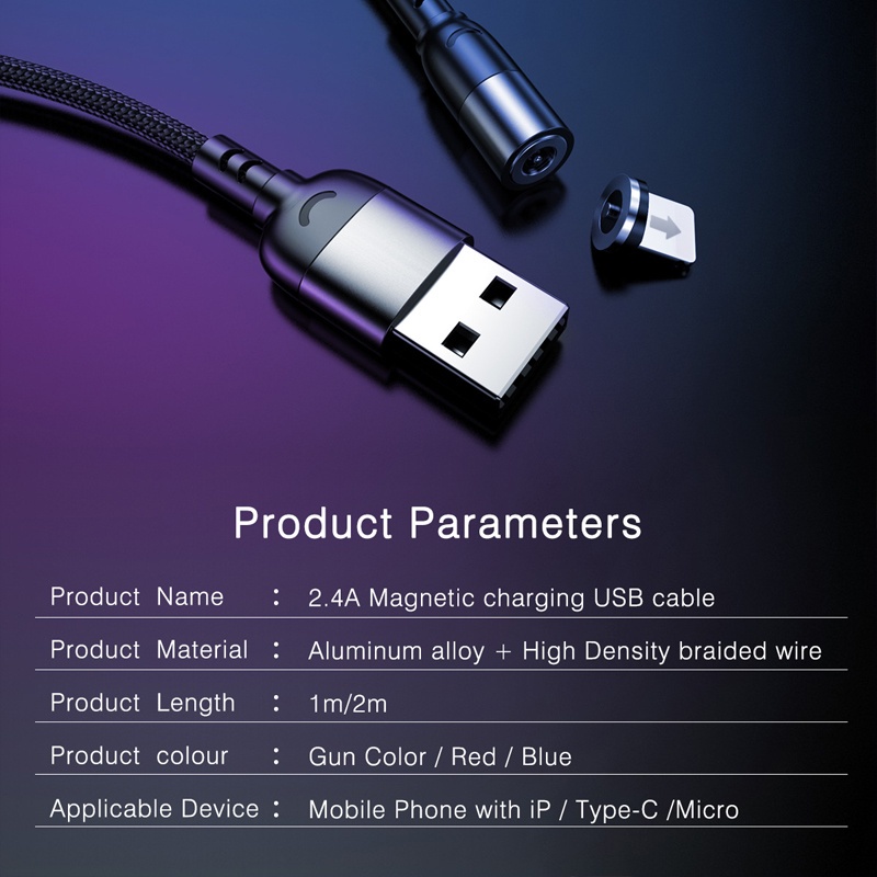 Cáp sạc Ankndo USB Type-C có đèn led cho điện thoại Android dài 2m