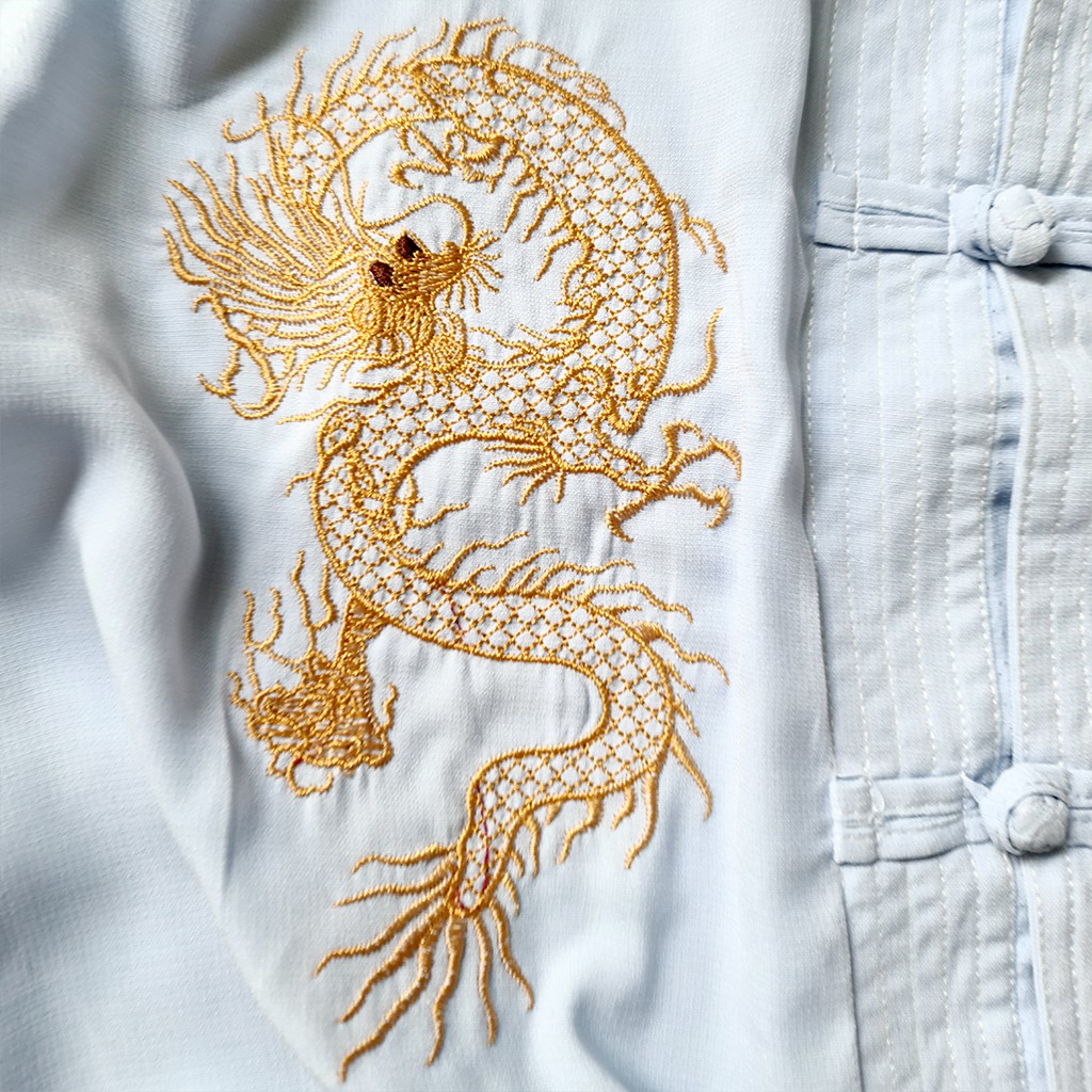 Áo sơ mi cổ trụ trung niên nam vải Đũi mịn thiêu rồng cao cấp loại áo sơ mi trung niên form rộng thoải mái OG4 | BigBuy360 - bigbuy360.vn