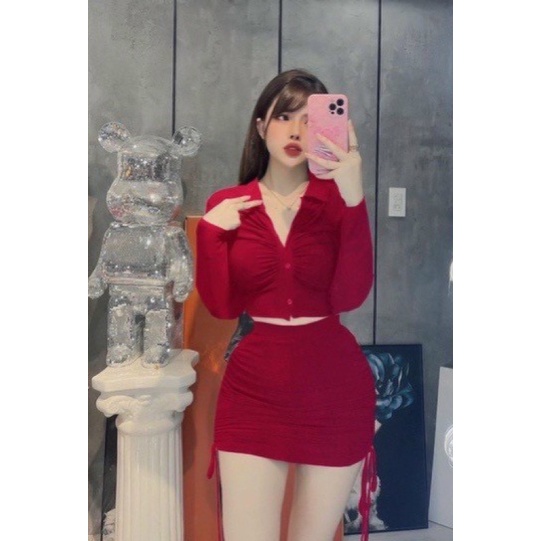 Sét Bigsize Áo Nhún Kèm Váy Rút (Bigsize 55kg Đến 100kg (M/L/XL/XXL)