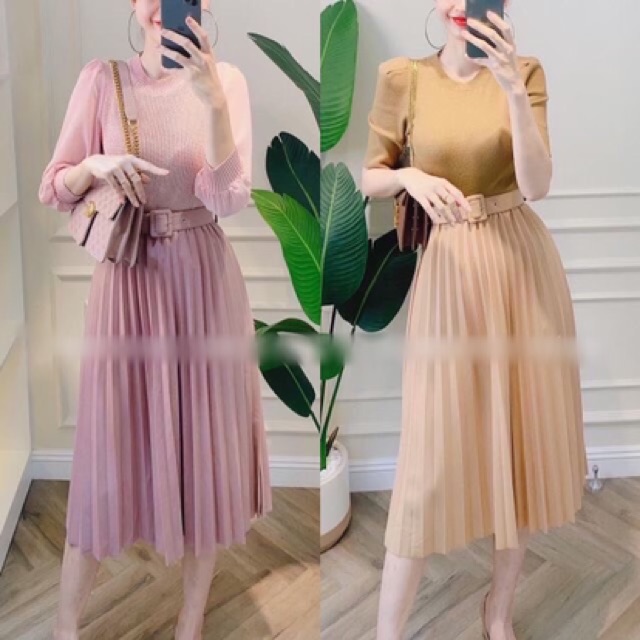 CHÂN VÁY DÀI XẾP LY KÈM ĐAI HÀNG ĐẸP LOẠI 1