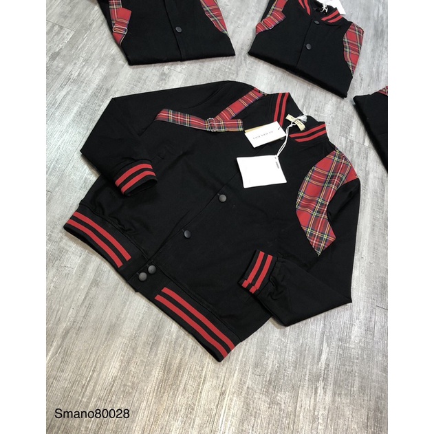 Áo khoác nỉ bomber kẻ lưng dài tay áo nỉ thể thao nam dài tay chất poly